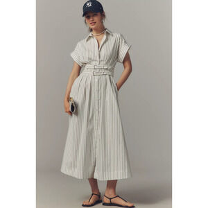 NEW Anthropologie Exquise The Tobie Double Buckle Shirt Dress Medium Striped